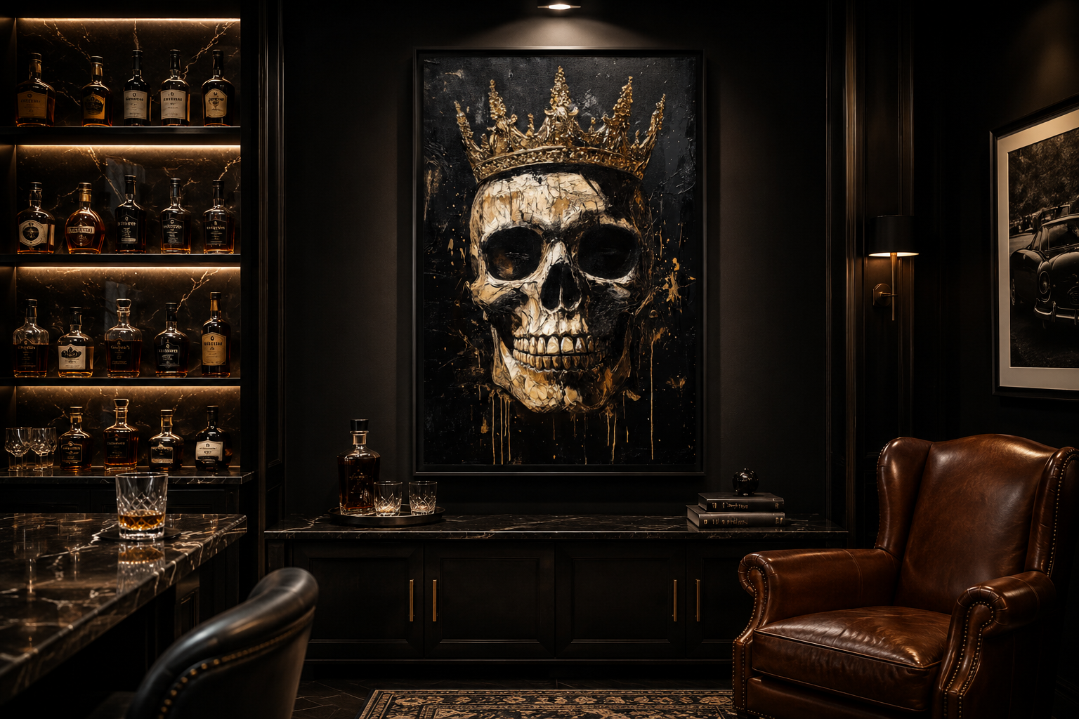 Skull Wearing Gold Crown Gothic Canvas Wall Art For Man Cave Or Office