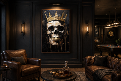 Skull Wearing Gold Crown Gothic Canvas Wall Art For Man Cave Or Office