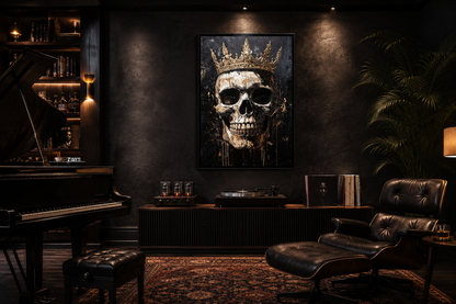Skull Wearing Gold Crown Gothic Canvas Wall Art For Man Cave Or Office