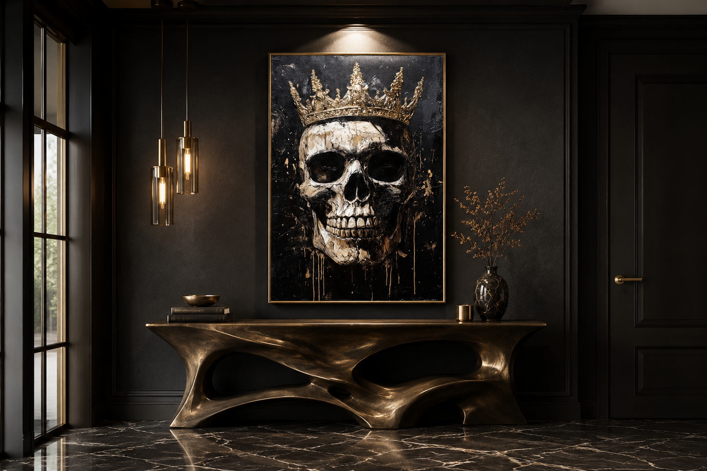 Skull Wearing Gold Crown Gothic Canvas Wall Art For Man Cave Or Office