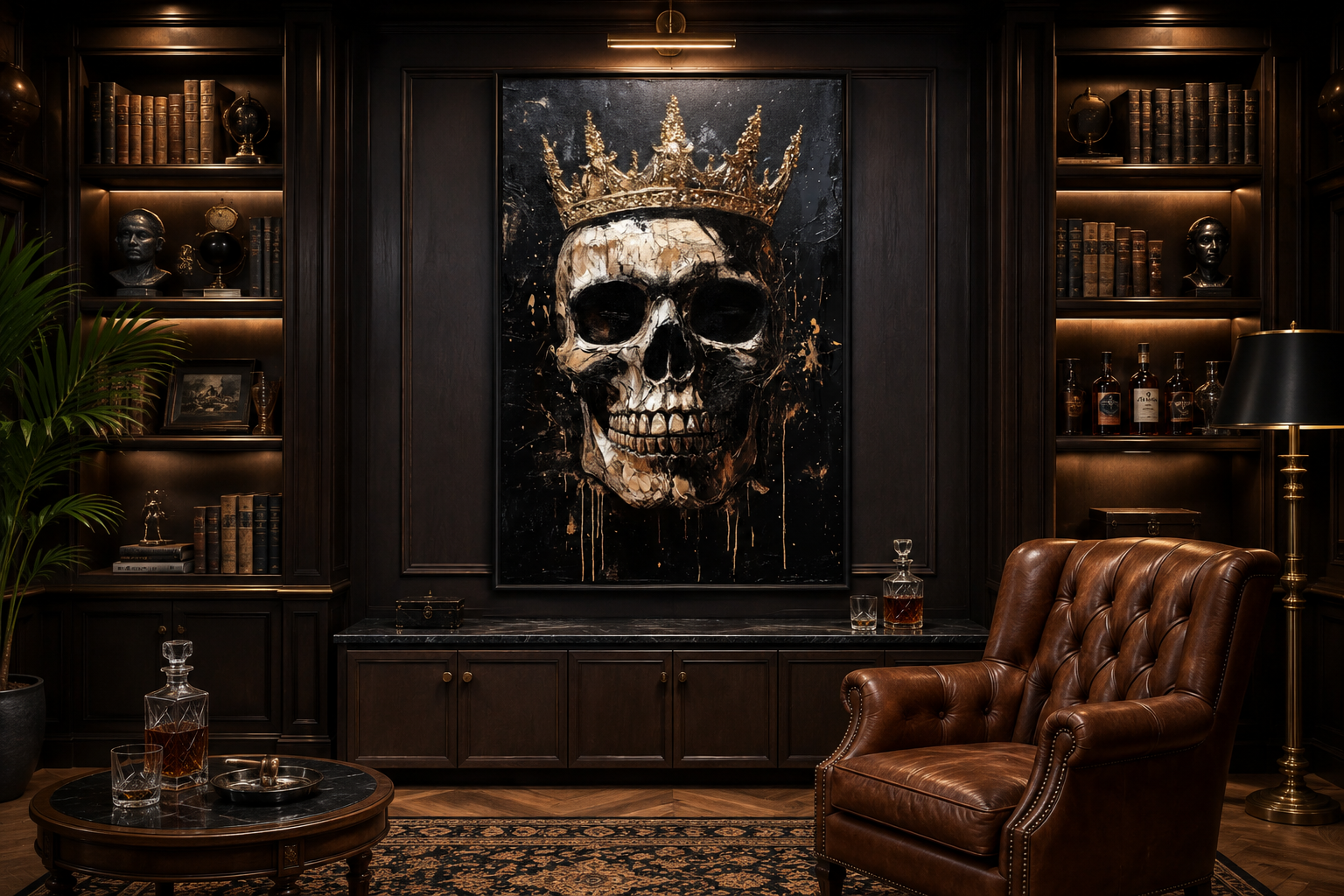 Skull Wearing Gold Crown Gothic Canvas Wall Art For Man Cave Or Office