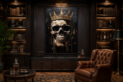 Skull Wearing Gold Crown Gothic Canvas Wall Art For Man Cave Or Office