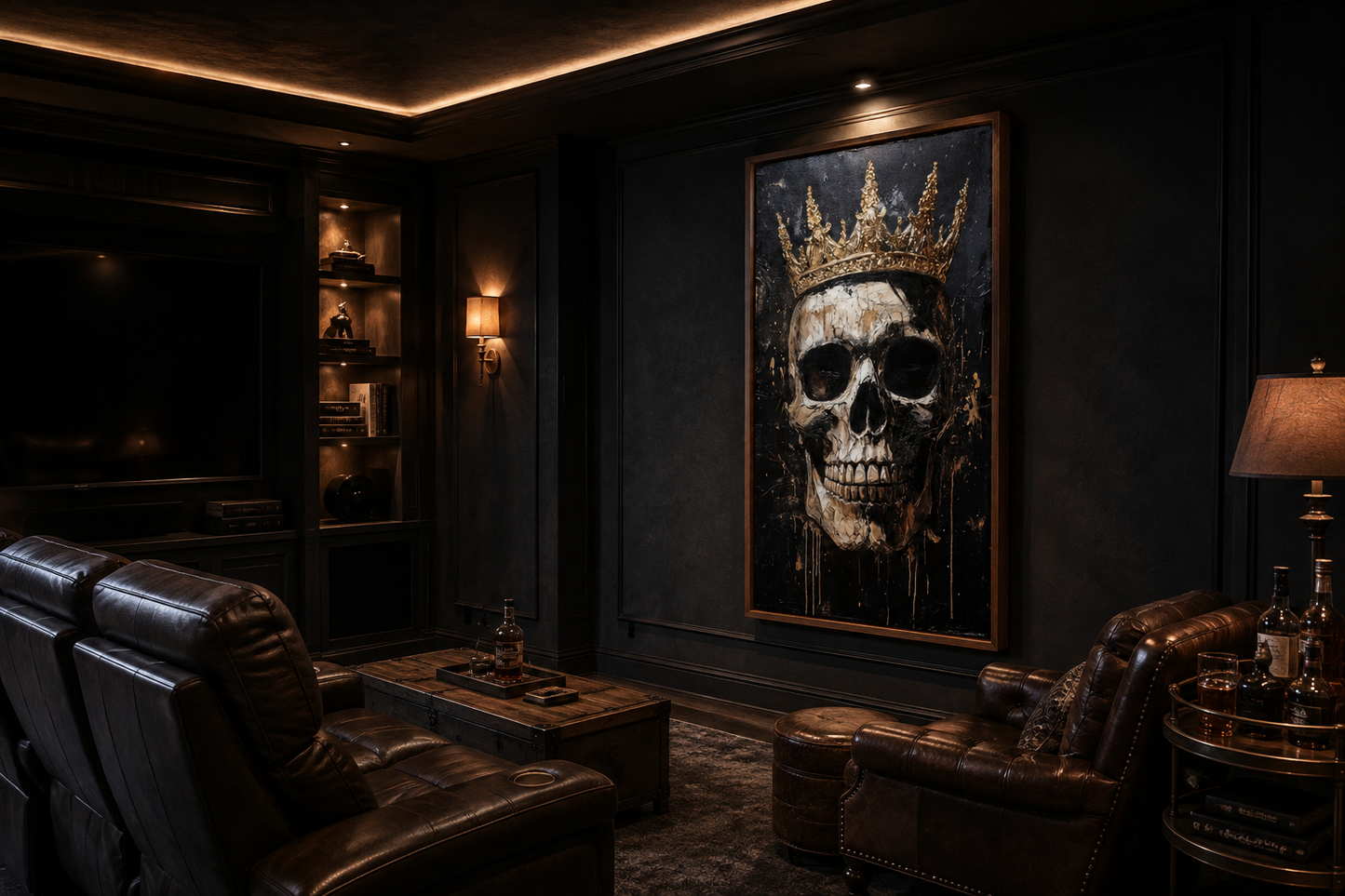 Skull Wearing Gold Crown Gothic Canvas Wall Art For Man Cave Or Office