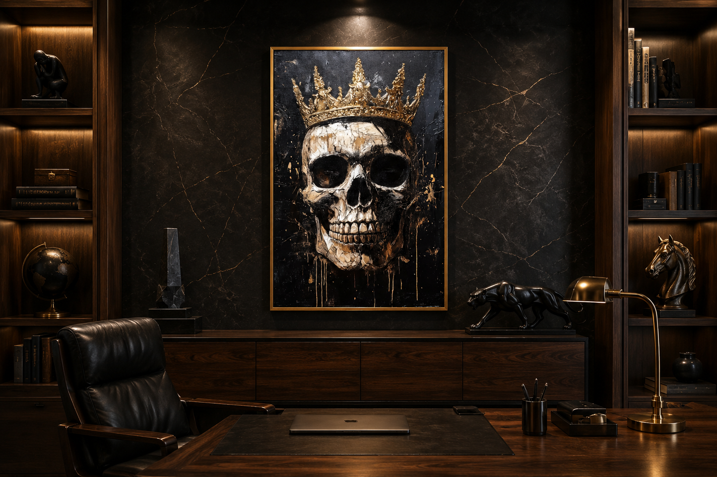 Skull Wearing Gold Crown Gothic Canvas Wall Art For Man Cave Or Office