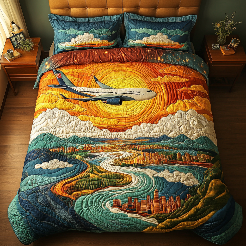 Dream Airplane 3-Piece Quilted Bedding Set - Single (59" x 70")
