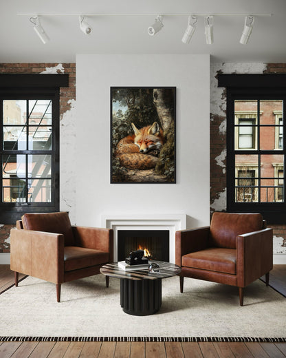 Sleeping Fox Framed Canvas Wall Art