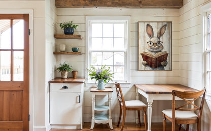 Smart Bunny Reading A Book Framed Canvas Wall Art