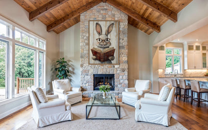 Smart Bunny Reading A Book Framed Canvas Wall Art