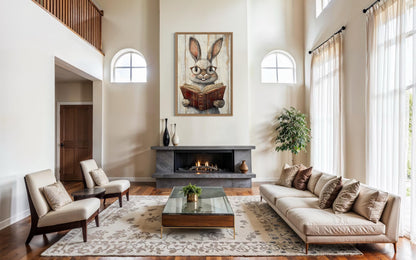 Smart Bunny Reading A Book Framed Canvas Wall Art