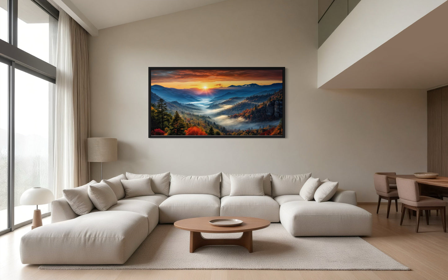 Smoky Mountains Sunset Art – Rustic Mountain Painting Canvas for Living Room