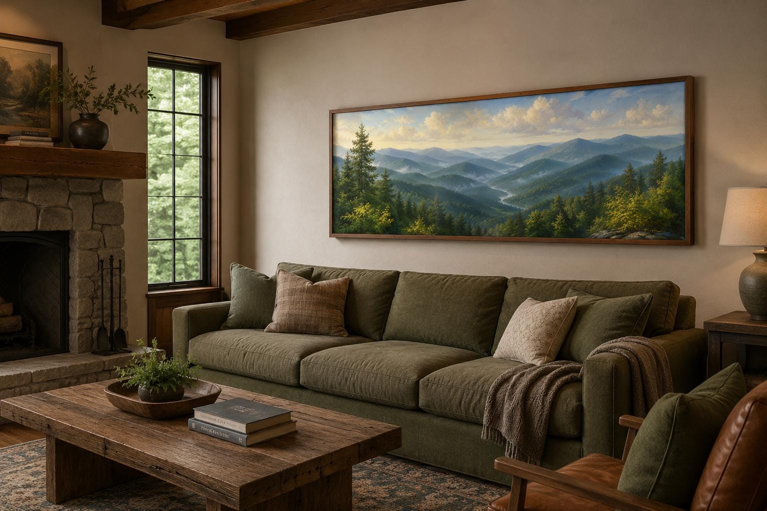 Smoky Mountains Wall Art - Panoramic Mountain Valley Canvas for Cabin Decor