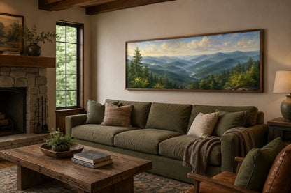 Smoky Mountains Wall Art - Panoramic Mountain Valley Canvas for Cabin Decor