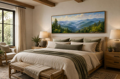 Smoky Mountains Wall Art - Panoramic Mountain Valley Canvas for Cabin Decor