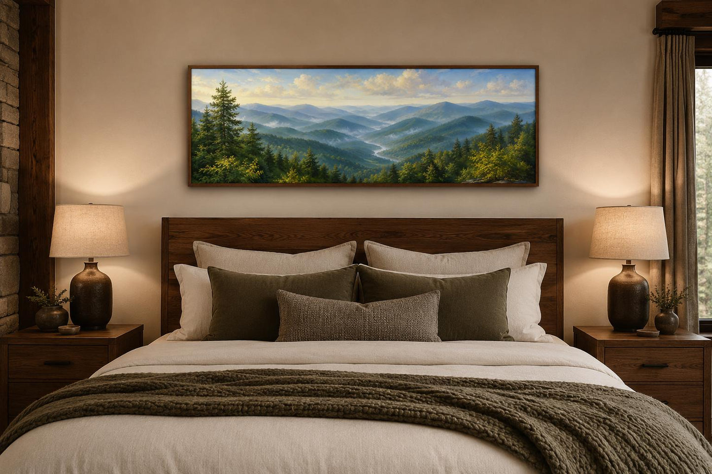 Smoky Mountains Wall Art - Panoramic Mountain Valley Canvas for Cabin Decor
