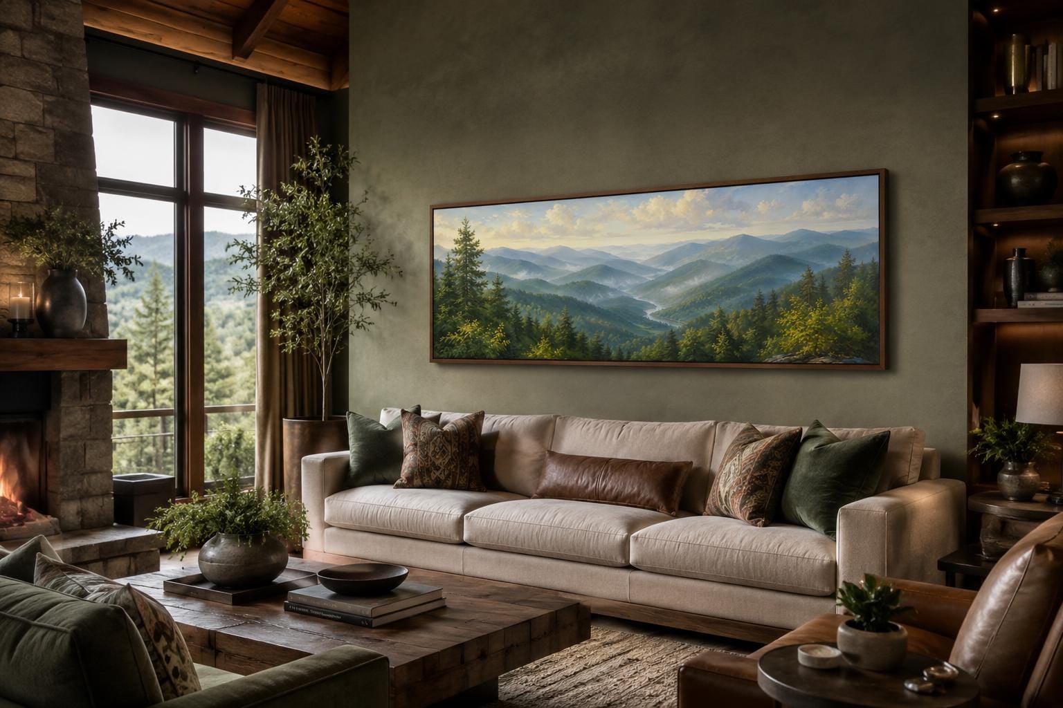 Smoky Mountains Wall Art - Panoramic Mountain Valley Canvas for Cabin Decor