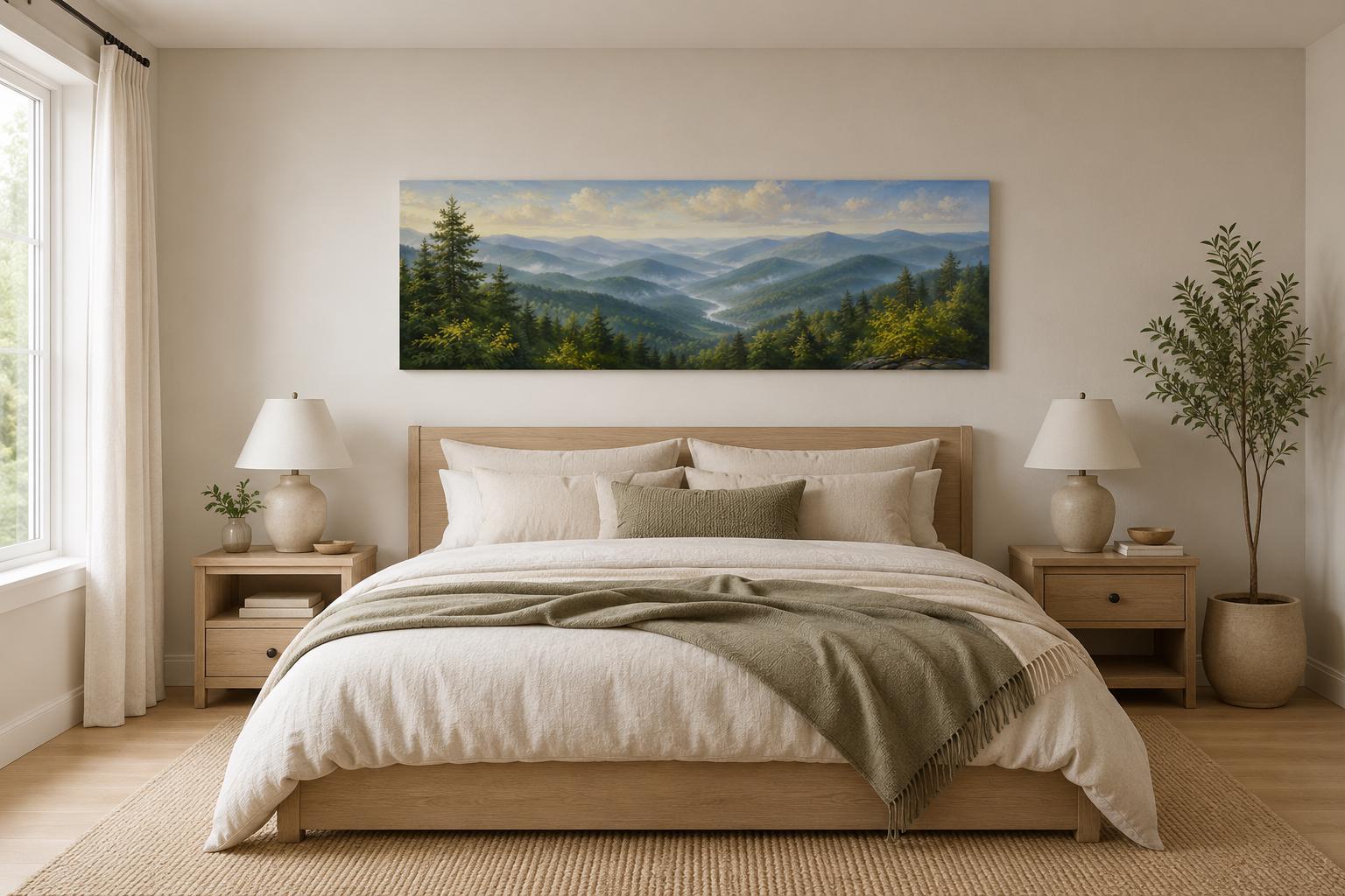 Smoky Mountains Wall Art - Panoramic Mountain Valley Canvas for Cabin Decor