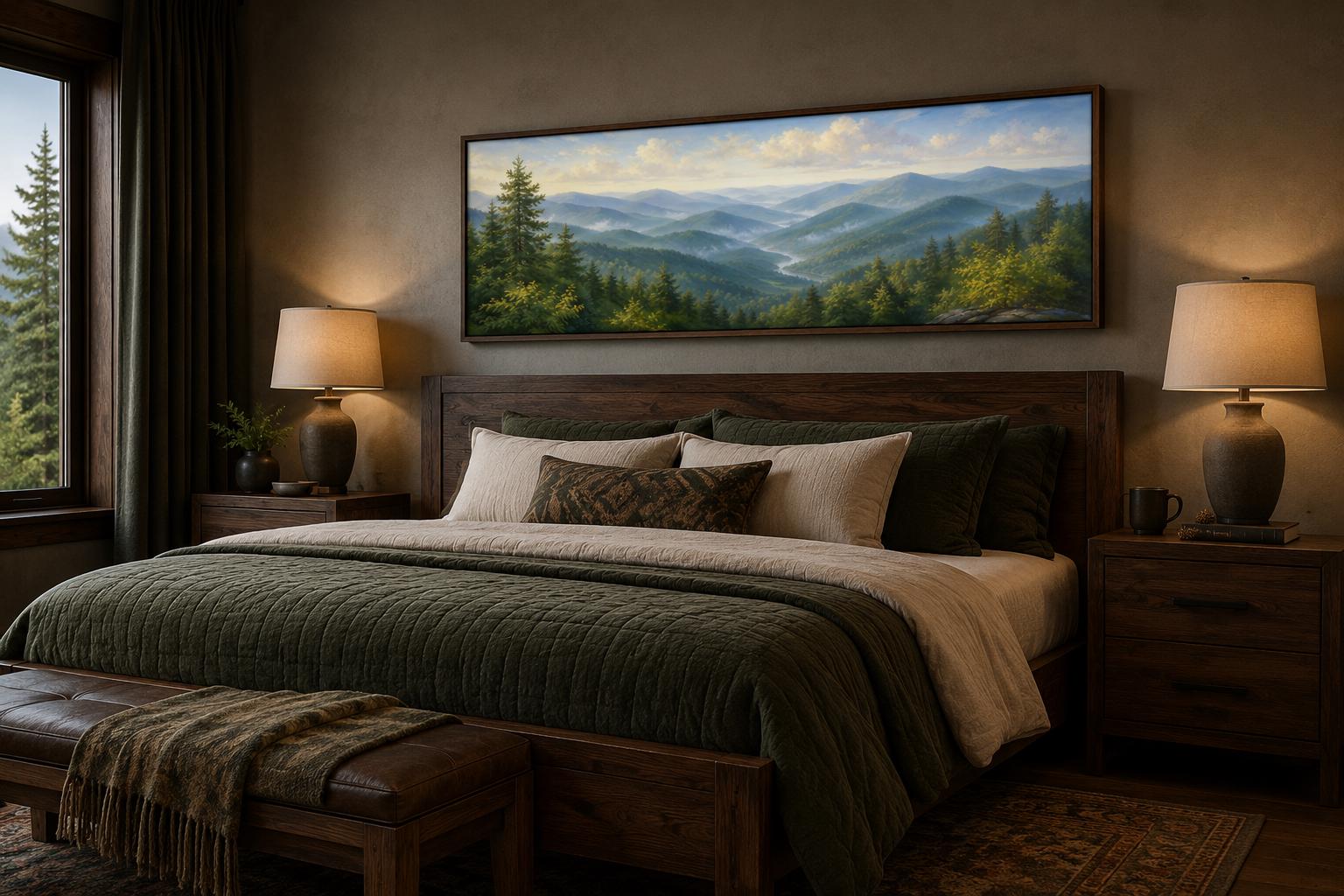 Smoky Mountains Wall Art - Panoramic Mountain Valley Canvas for Cabin Decor