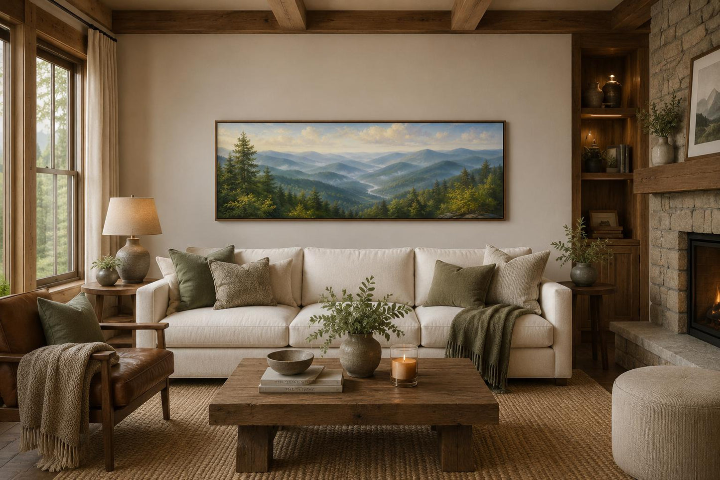 Smoky Mountains Wall Art - Panoramic Mountain Valley Canvas for Cabin Decor
