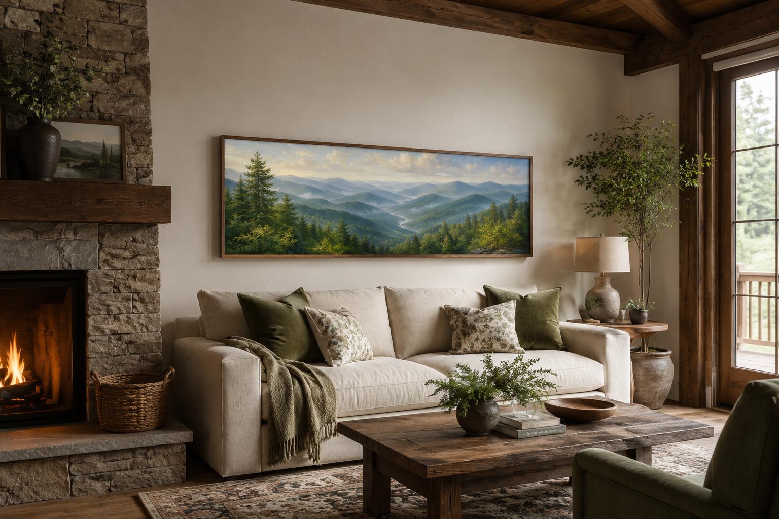 Smoky Mountains Wall Art - Panoramic Mountain Valley Canvas for Cabin Decor