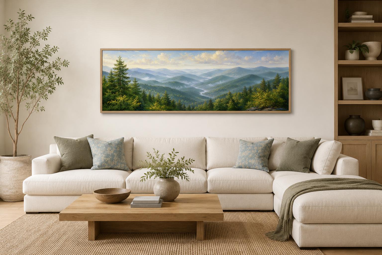Smoky Mountains Wall Art - Panoramic Mountain Valley Canvas for Cabin Decor