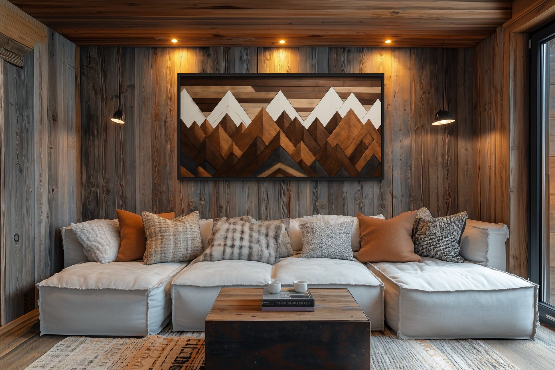 Snow Capped Wood Mountains Framed Canvas Wall Art