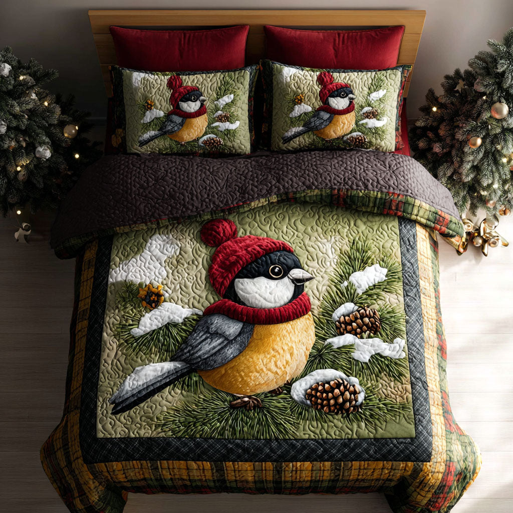 Snowflake Chickadee 3-Piece Quilted Bedding Set - Single (59" x 70")