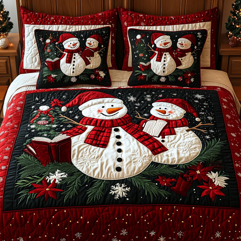 Single (59'' x 70'') /Snowman Sleigh Retreat 3-Piece Quilted Bedding Set