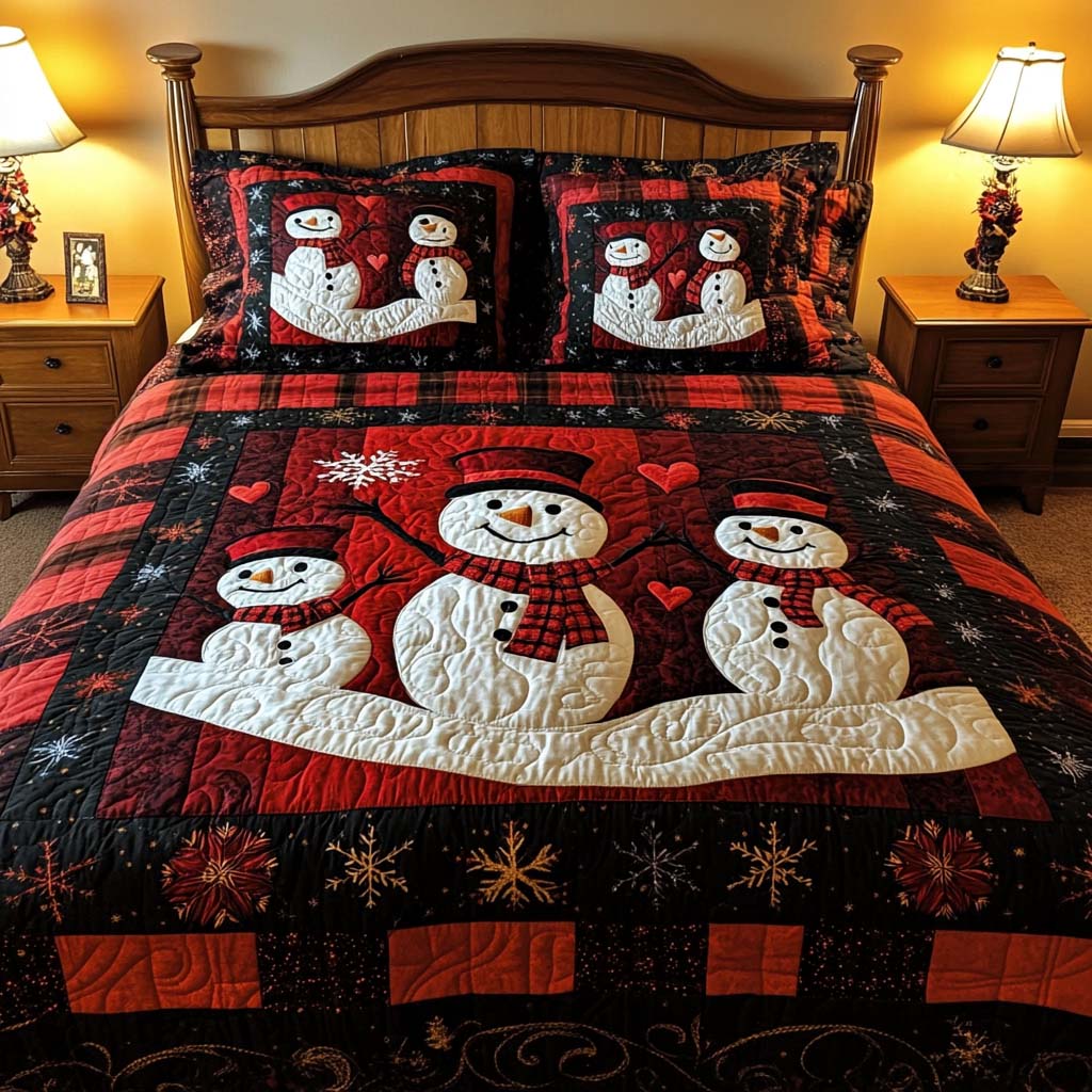 Single (59'' x 70'') /Snowman Family 3-Piece Quilted bedding Set