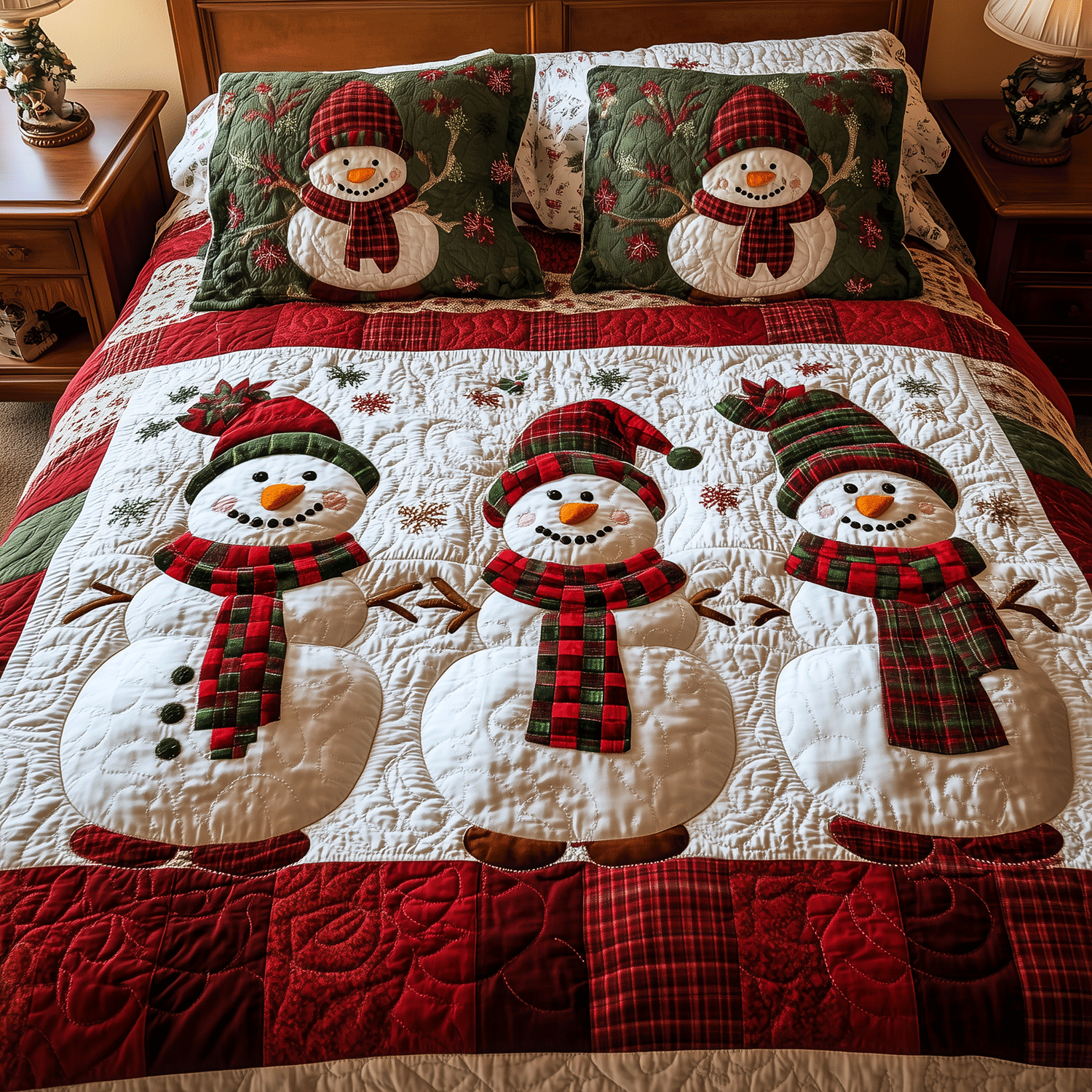 Snowman Wonderland 3-Piece Quilted Bedding Set - Single (59" x 70")