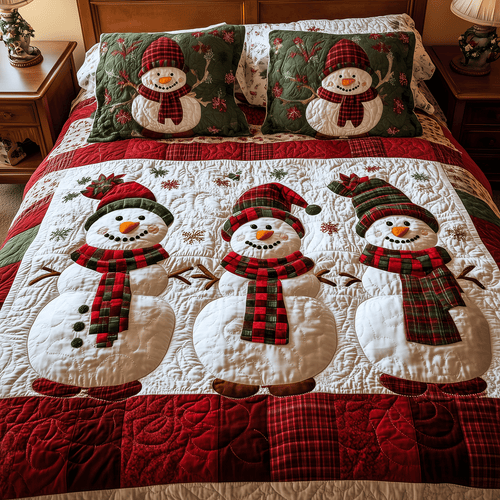 Snowman Wonderland 3-Piece Quilted Bedding Set - Single (59" x 70")