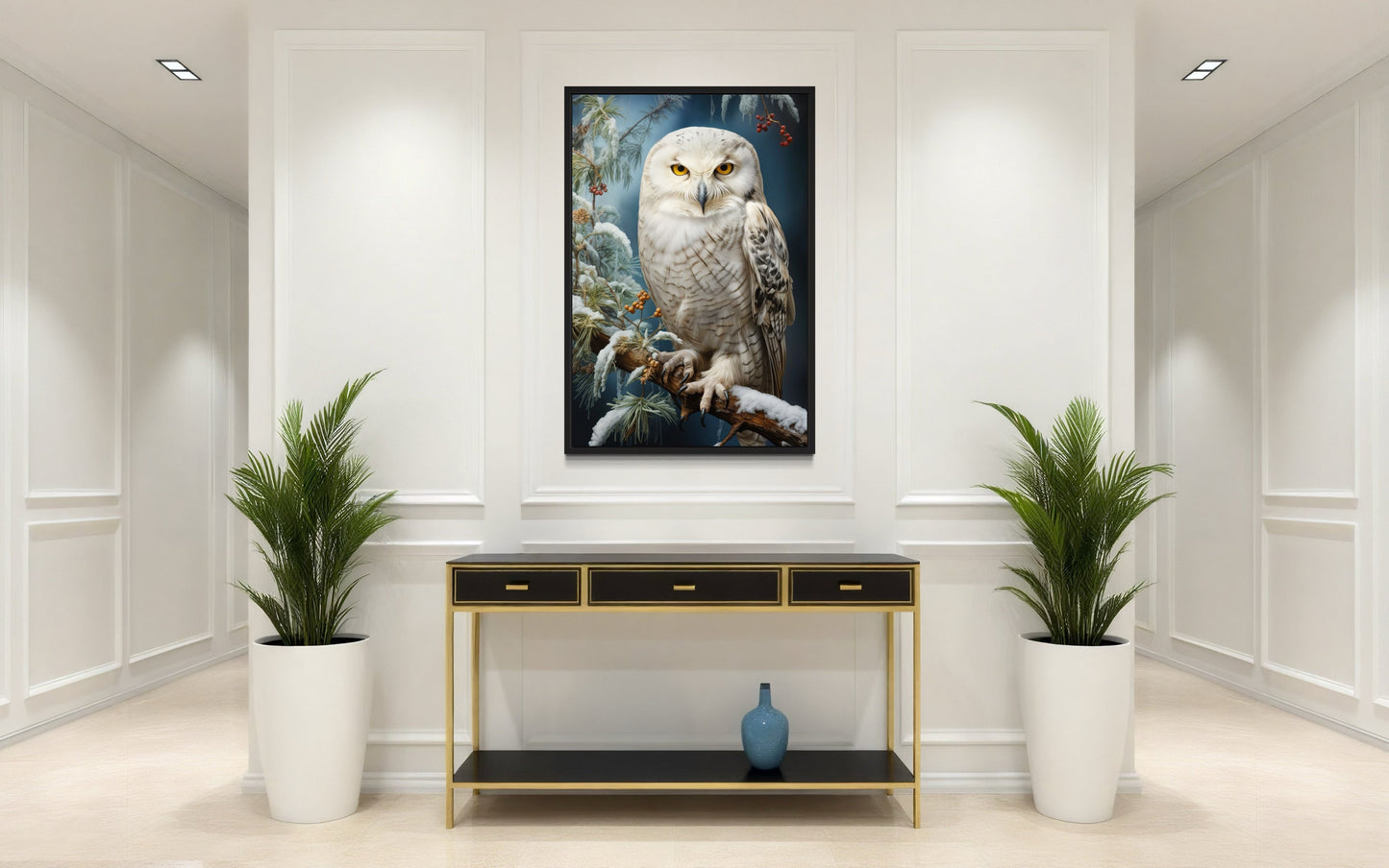 Snowy Owl Painting Framed Canvas Wall Art