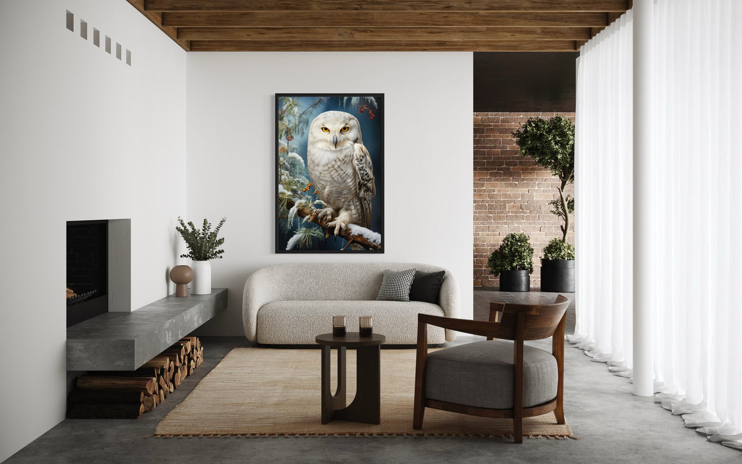 Snowy Owl Painting Framed Canvas Wall Art