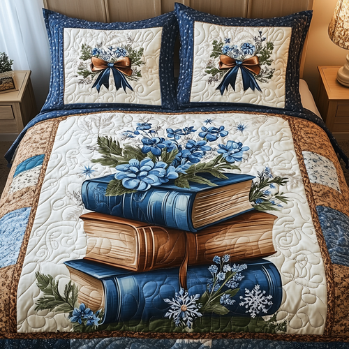 Snowy Book Retreat 3-Piece Quilted Bedding Set - Single (59" x 70")