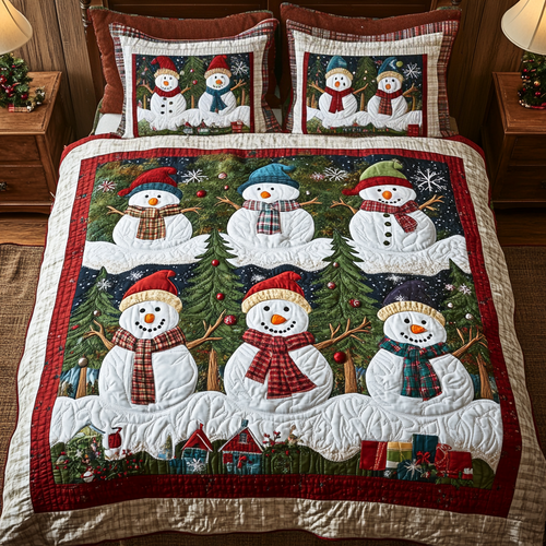 Snowy Greetings 3-Piece Quilted Bedding Set - Single (59" x 70")