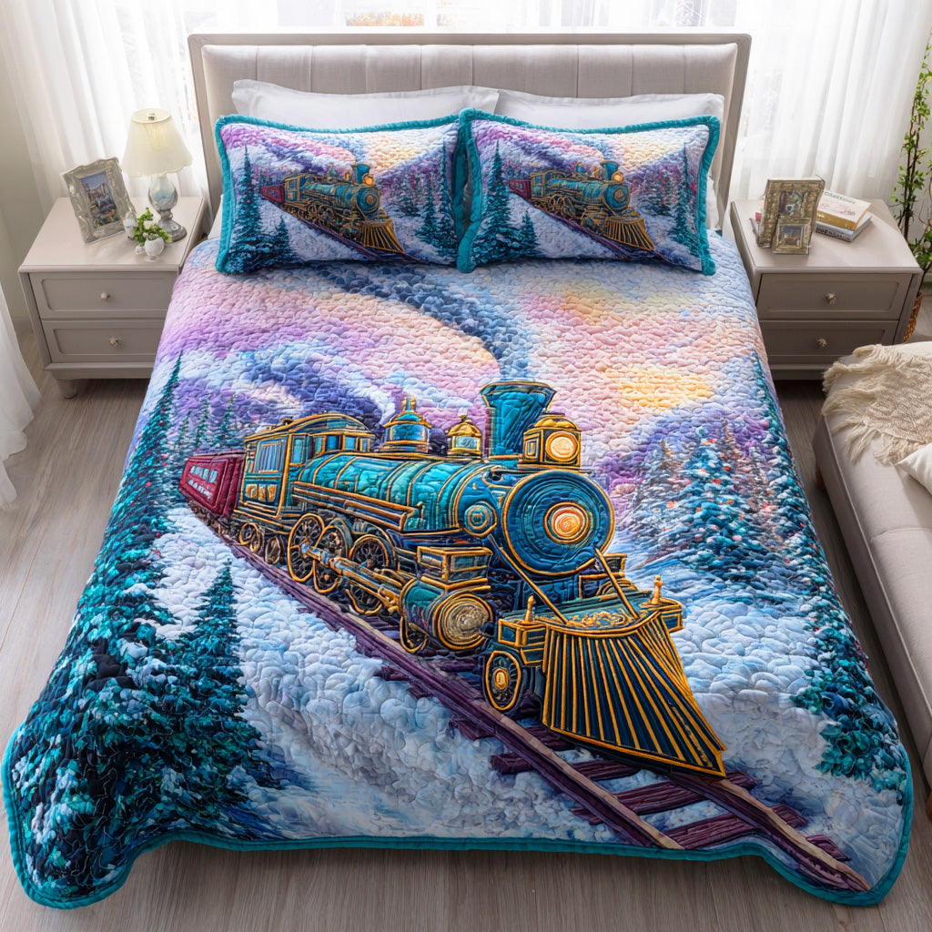 Snowy Steam Ride 3-Piece Quilted Bedding Set - Single (59" x 70")