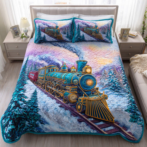 Snowy Steam Ride 3-Piece Quilted Bedding Set - Single (59" x 70")