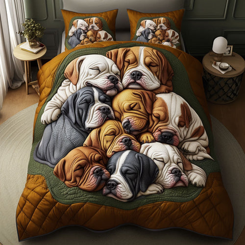 Snuggling Bulldogs 3-Piece Quilted Bedding Set - Single (59" x 70")