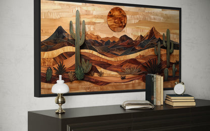 Southwestern Desert Landscape Wood Style Canvas Wall Art