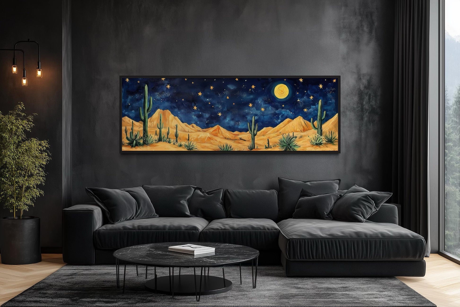Southwestern Desert Night Sky Long Horizontal Framed Canvas Wall Art