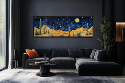 Southwestern Desert Night Sky Long Horizontal Framed Canvas Wall Art