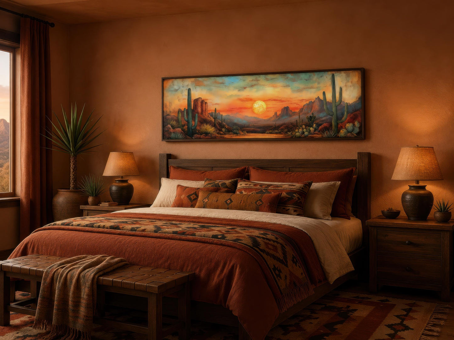 Southwestern Wall Art - Desert Canvas Print | Panoramic Saguaro Cactus Landscape