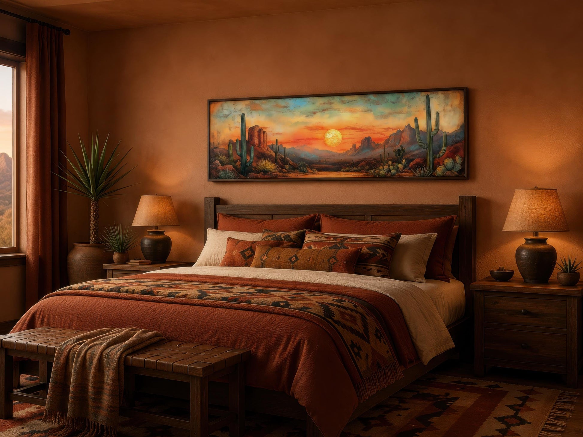 Southwestern Wall Art - Desert Canvas Print | Panoramic Saguaro Cactus Landscape