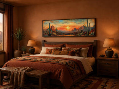 Southwestern Wall Art - Desert Canvas Print | Panoramic Saguaro Cactus Landscape