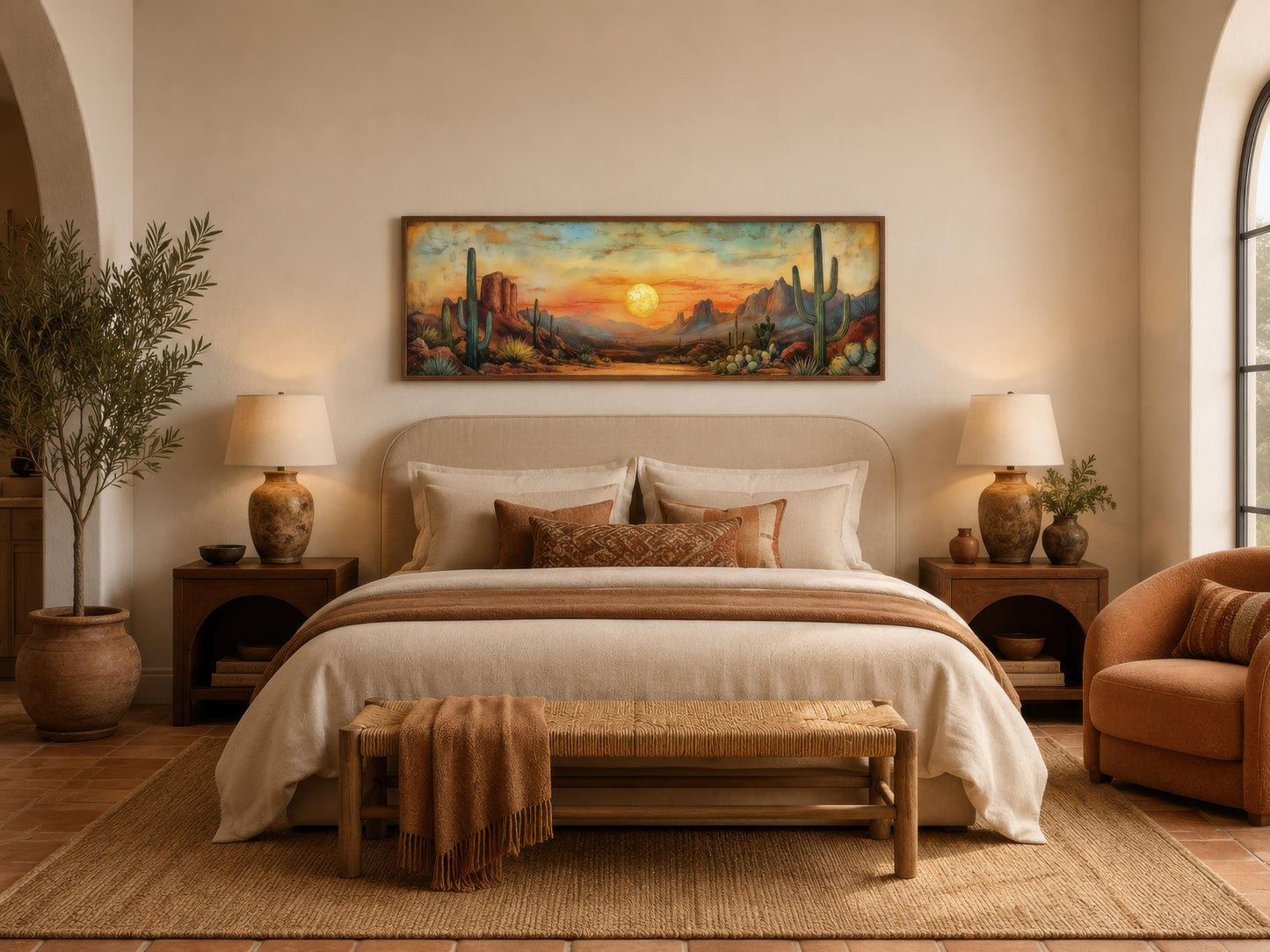 Southwestern Wall Art - Desert Canvas Print | Panoramic Saguaro Cactus Landscape