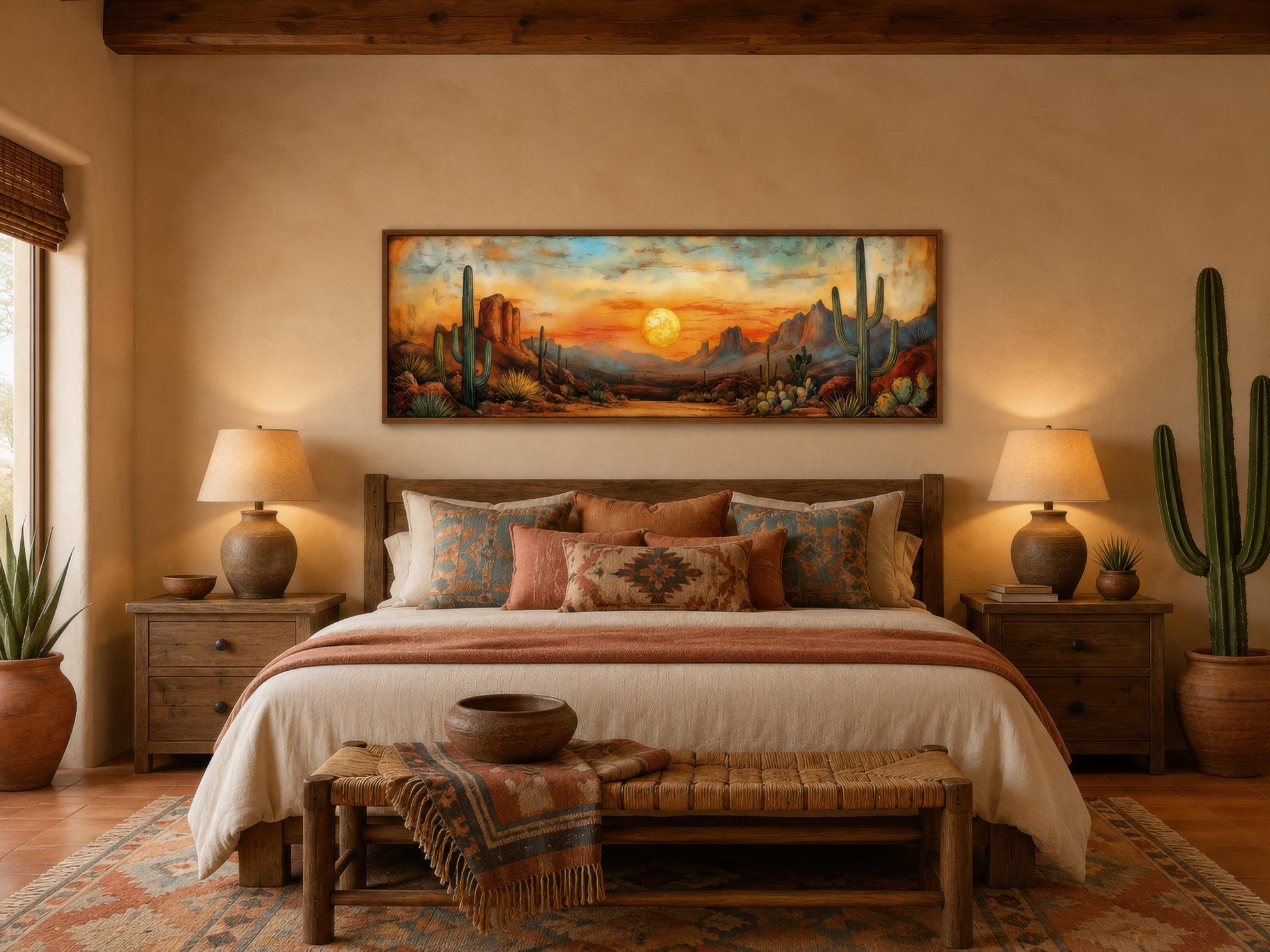 Southwestern Wall Art - Desert Canvas Print | Panoramic Saguaro Cactus Landscape