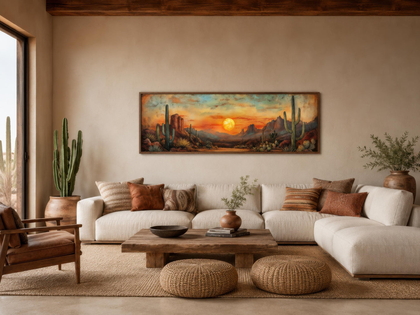 Southwestern Wall Art - Desert Canvas Print | Panoramic Saguaro Cactus Landscape