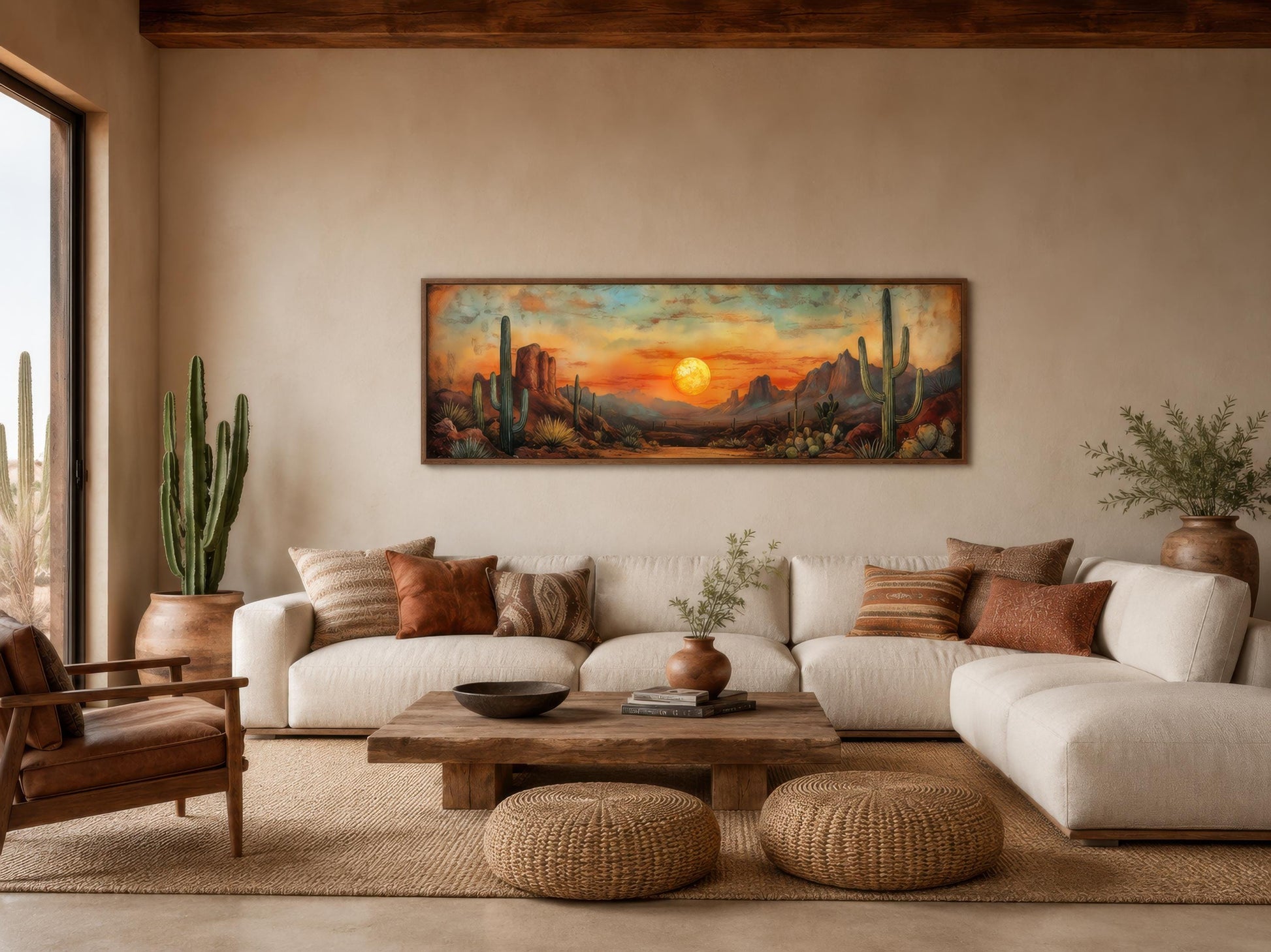 Southwestern Wall Art - Desert Canvas Print | Panoramic Saguaro Cactus Landscape