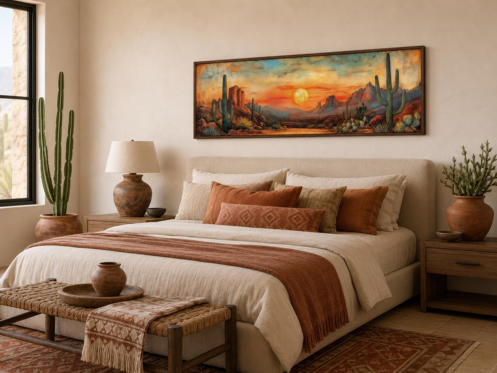 Southwestern Wall Art - Desert Canvas Print | Panoramic Saguaro Cactus Landscape