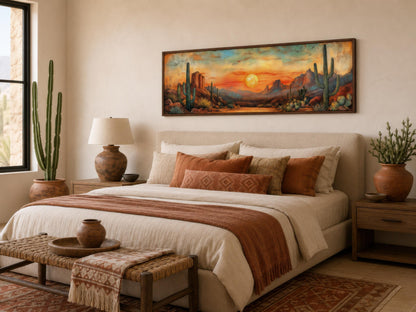 Southwestern Wall Art - Desert Canvas Print | Panoramic Saguaro Cactus Landscape