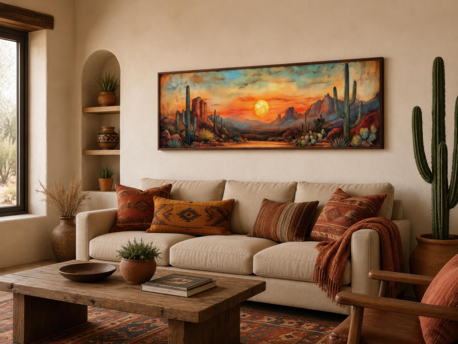 Southwestern Wall Art - Desert Canvas Print | Panoramic Saguaro Cactus Landscape
